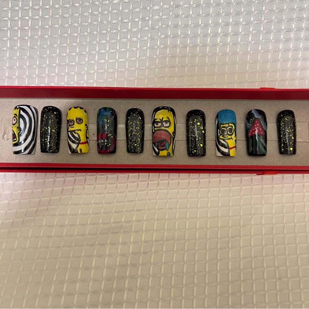 Trippy Simpsons Handmade Press on Nail set size Medium